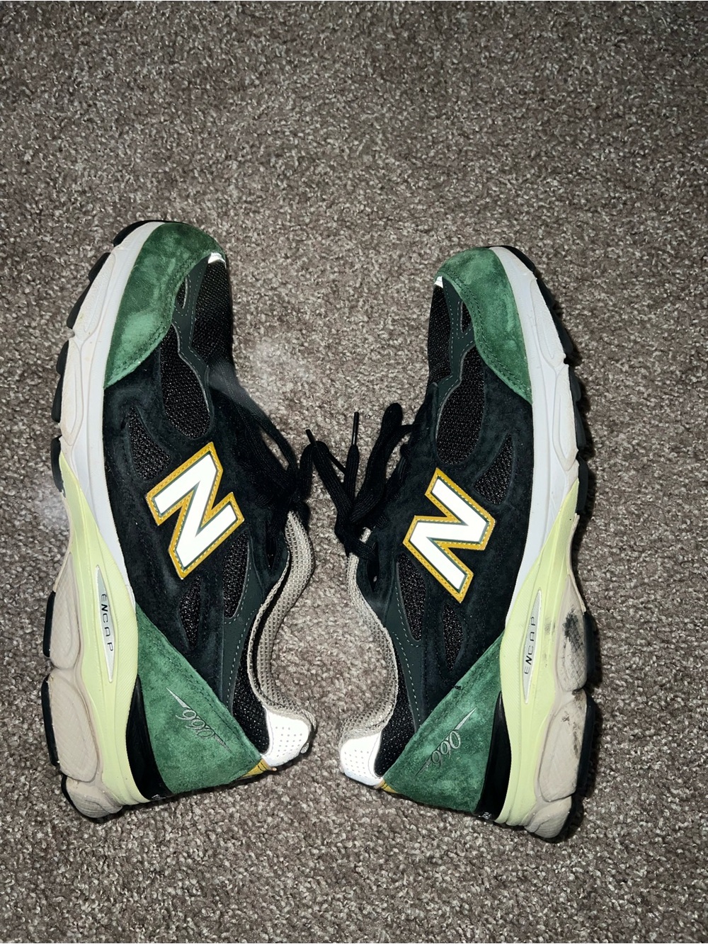 New Balance 990v3 Green Black Suede Sneakers